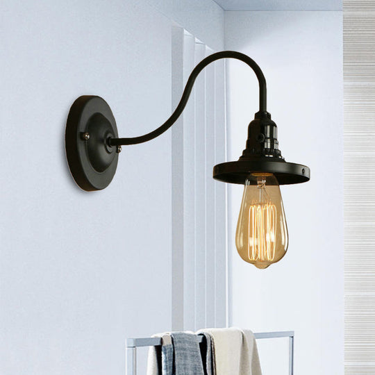 Farmhouse Gooseneck Arm Dining Room Wall Sconce - Black Finish Lighting With Bare Bulb