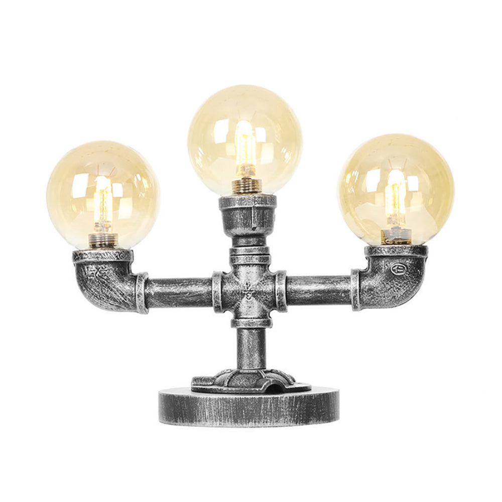 Industrial Antique Silver Globe Desk Lamp With Clear/Amber Glass Shades - 3/5-Light Living Room Task