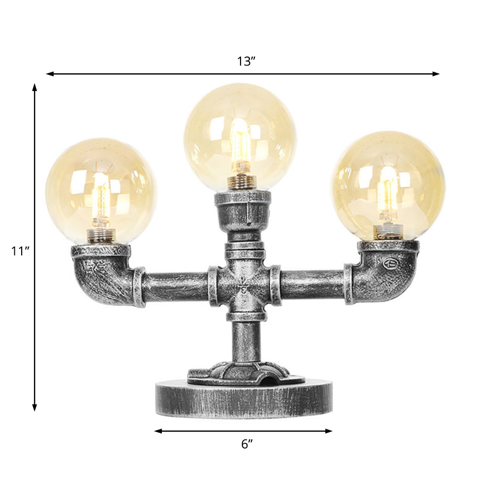 Industrial Antique Silver Globe Desk Lamp With Clear/Amber Glass Shades - 3/5-Light Living Room Task