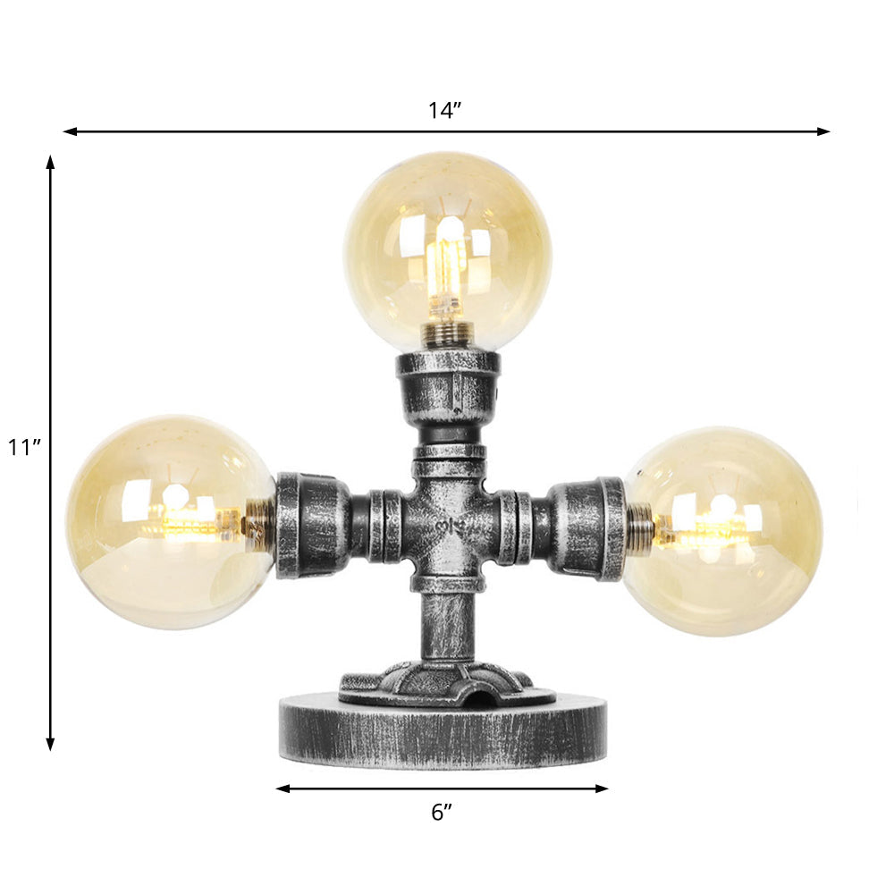 Industrial Antique Silver Globe Desk Lamp With Clear/Amber Glass Shades - 3/5-Light Living Room Task