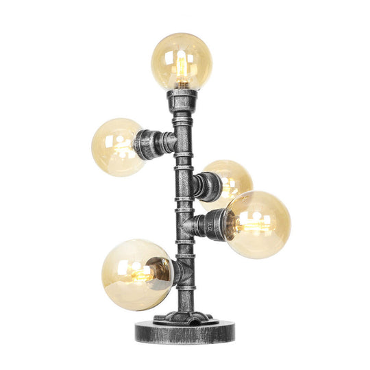 Industrial Antique Silver Globe Desk Lamp With Clear/Amber Glass Shades - 3/5-Light Living Room Task