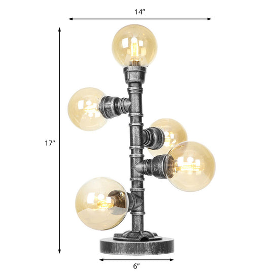 Industrial Antique Silver Globe Desk Lamp With Clear/Amber Glass Shades - 3/5-Light Living Room Task