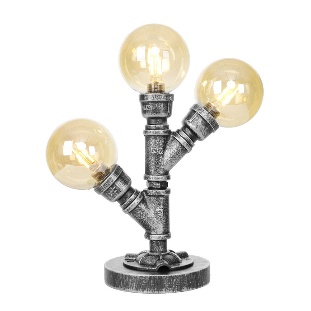 Industrial Antique Silver Globe Desk Lamp With Clear/Amber Glass Shades - 3/5-Light Living Room Task