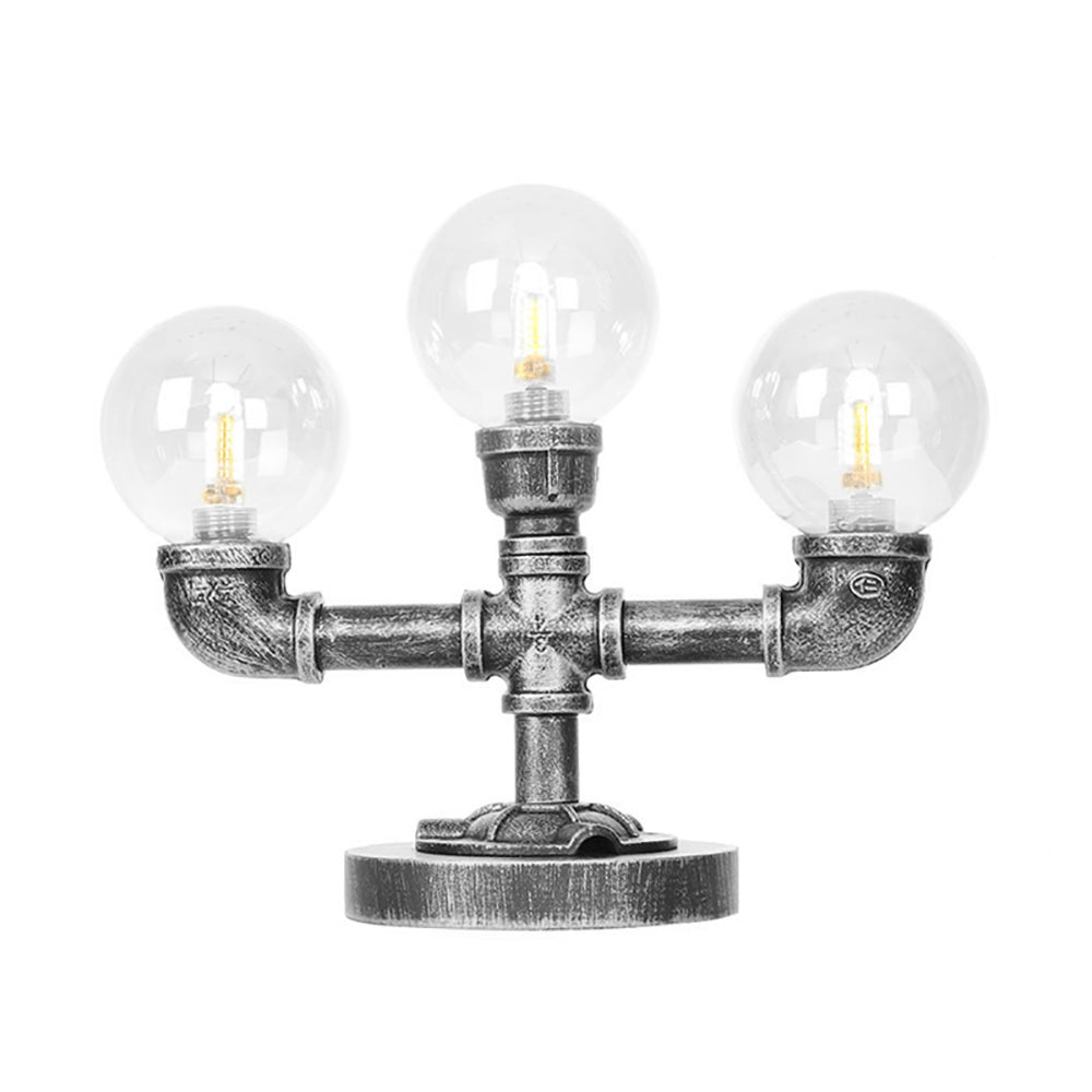 Industrial Antique Silver Globe Desk Lamp With Clear/Amber Glass Shades - 3/5-Light Living Room Task