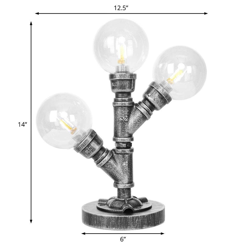 Industrial Antique Silver Globe Desk Lamp With Clear/Amber Glass Shades - 3/5-Light Living Room Task