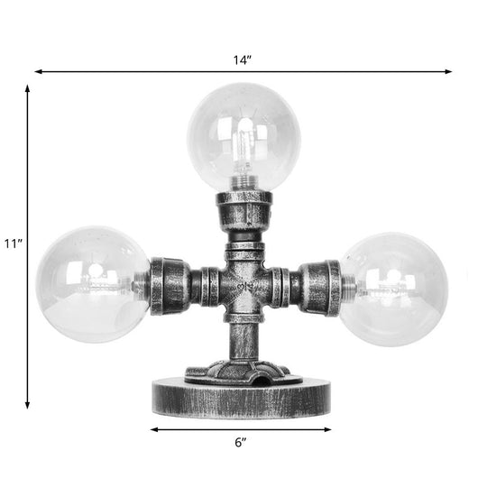 Industrial Antique Silver Globe Desk Lamp With Clear/Amber Glass Shades - 3/5-Light Living Room Task