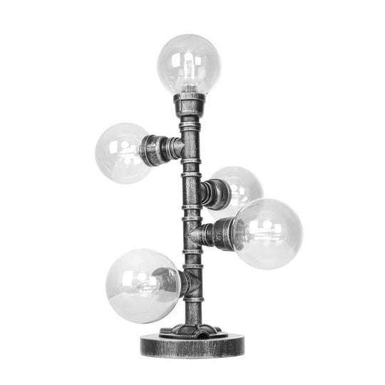 Industrial Antique Silver Globe Desk Lamp With Clear/Amber Glass Shades - 3/5-Light Living Room Task