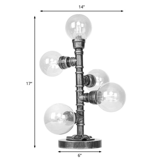 Industrial Antique Silver Globe Desk Lamp With Clear/Amber Glass Shades - 3/5-Light Living Room Task