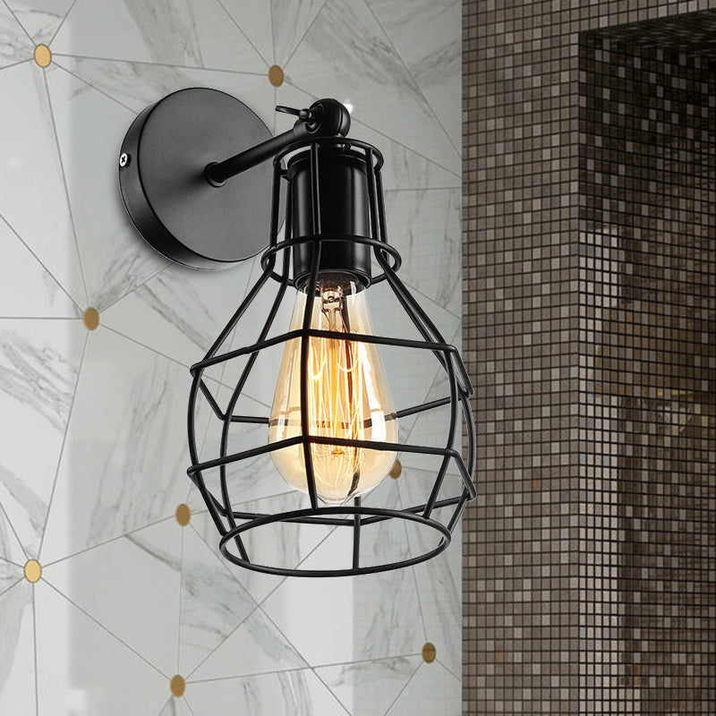 Flared Cage Wall Sconce - Industrial Style Metal 1 Head Rotatable Mount Light