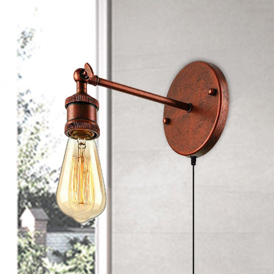 Copper Rustic Circular Backplate Wall Sconce With 1-Head Metal Light Fixture For Bathroom