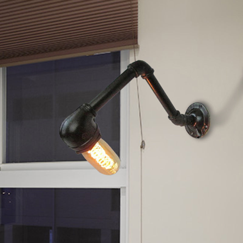 Industrial Style Wall Sconce With Black Finish - 1-Bulb Metal Piped Fixture For Living Room