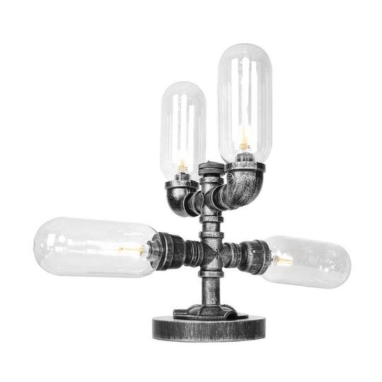 Industrial Antique Black Glass Desk Lamp | 4/5-Light Clear/Amber Capsule Living Room Task Lighting