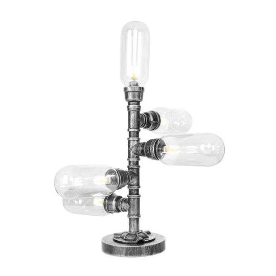 Industrial Antique Black Glass Desk Lamp | 4/5-Light Clear/Amber Capsule Living Room Task Lighting