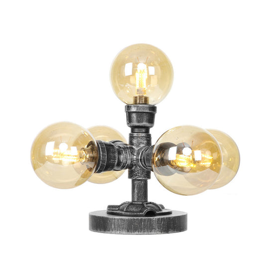 Industrial Desk Lamp With Clear/Amber Glass Globe Shade - Antique Silver Finish 4/5-Light Study Room