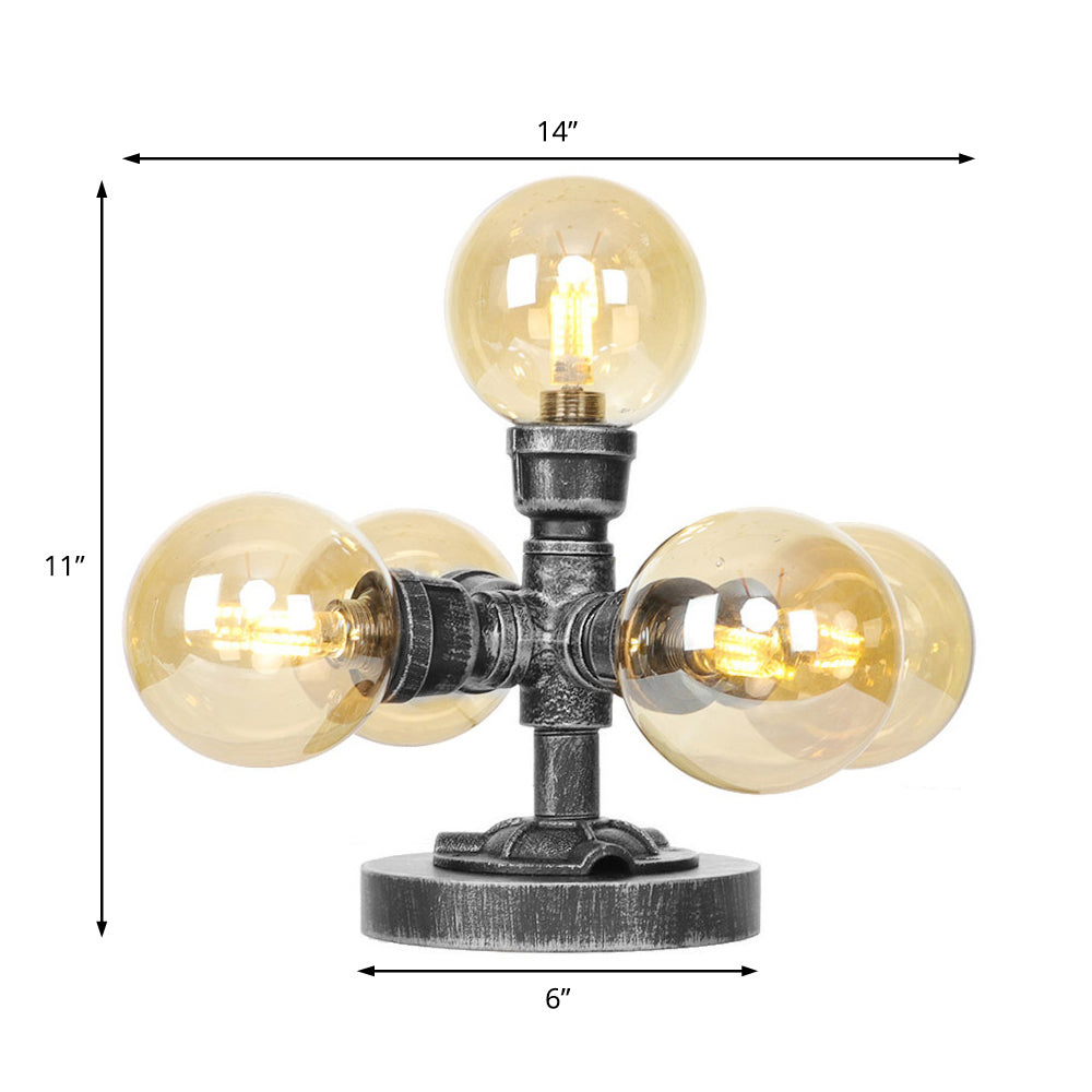 Industrial Desk Lamp With Clear/Amber Glass Globe Shade - Antique Silver Finish 4/5-Light Study Room