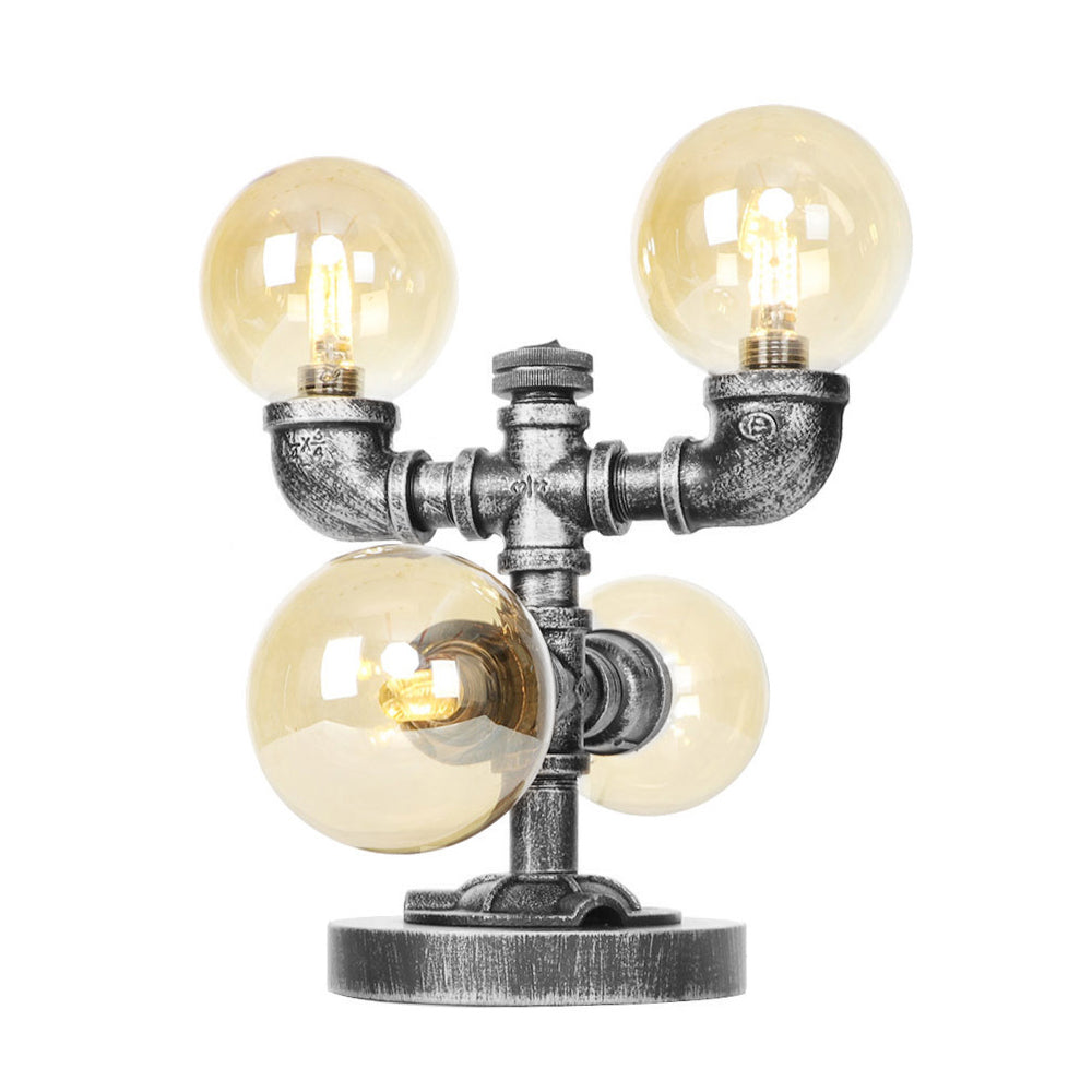 Industrial Desk Lamp With Clear/Amber Glass Globe Shade - Antique Silver Finish 4/5-Light Study Room