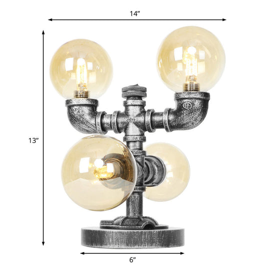 Industrial Desk Lamp With Clear/Amber Glass Globe Shade - Antique Silver Finish 4/5-Light Study Room