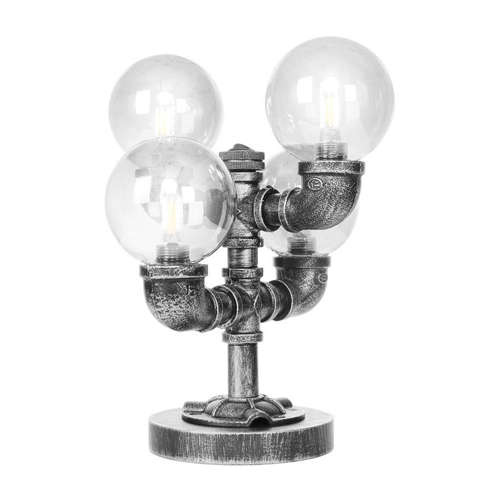 Industrial Desk Lamp With Clear/Amber Glass Globe Shade - Antique Silver Finish 4/5-Light Study Room