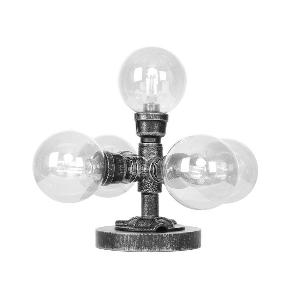 Industrial Desk Lamp With Clear/Amber Glass Globe Shade - Antique Silver Finish 4/5-Light Study Room