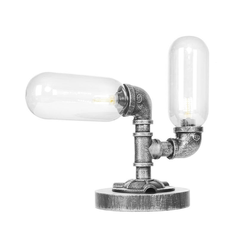 Industrial Clear/Amber Glass 2-Light Sconce Lamp With Base - Tube Shade Living Room Task Lighting In