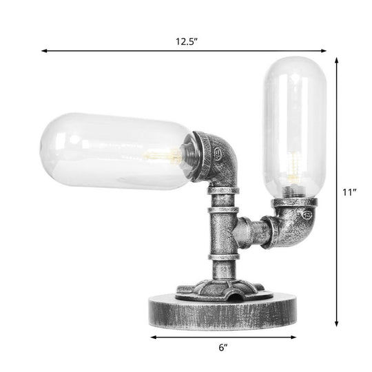 Industrial Clear/Amber Glass 2-Light Sconce Lamp With Base - Tube Shade Living Room Task Lighting In