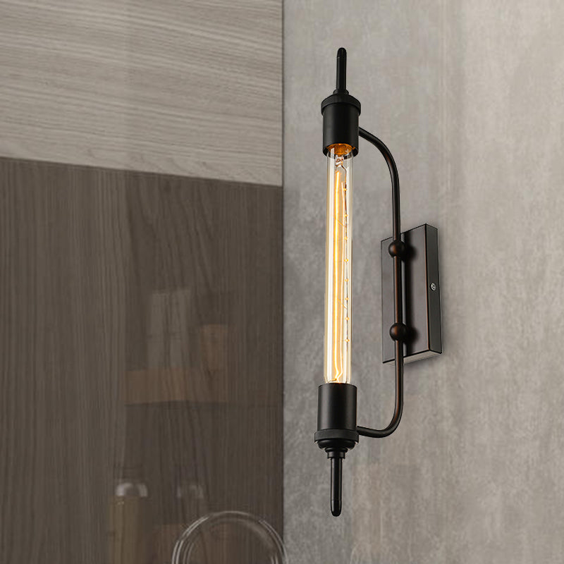 Black Metal Linear Wall Mount Light With Exposed Bulb Loft - Balcony Lighting