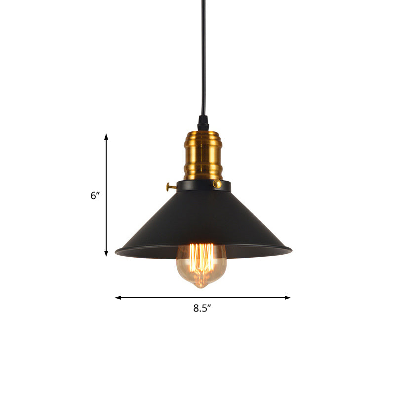 Industrial Tapered Pendant Light - 8.5"/10"/12" Wide, 1-Light Metal Hanging Lamp in Black for Restaurants