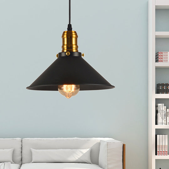 Industrial Tapered Pendant Light - 8.5/10/12 Wide 1-Light Metal Hanging Lamp In Black For