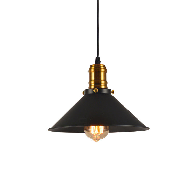 Industrial Tapered Pendant Light - 8.5"/10"/12" Wide, 1-Light Metal Hanging Lamp in Black for Restaurants