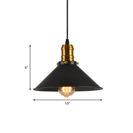 Industrial Tapered Pendant Light - 8.5"/10"/12" Wide, 1-Light Metal Hanging Lamp in Black for Restaurants