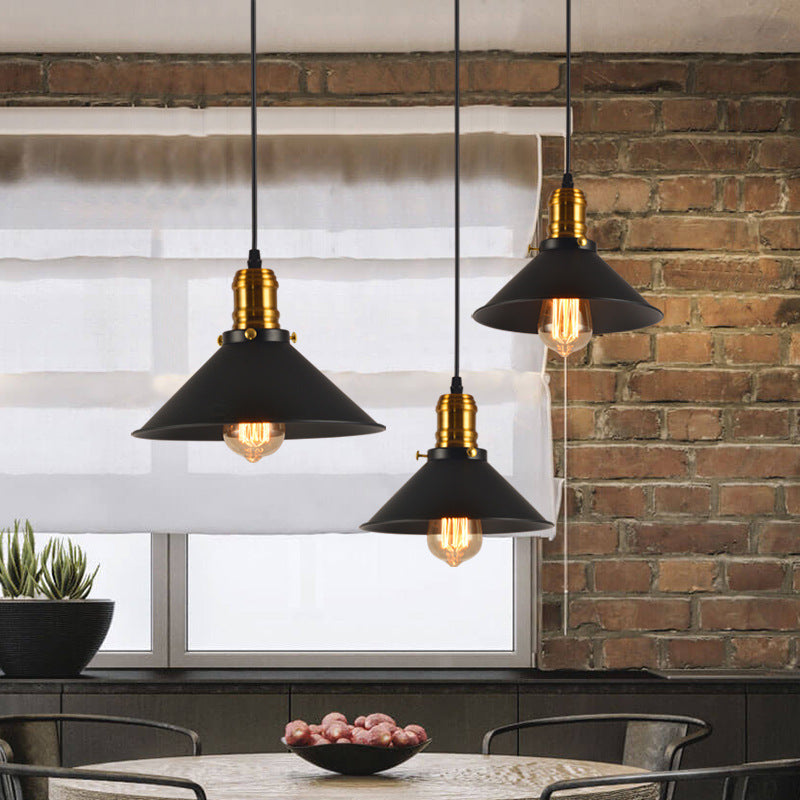 Industrial Tapered Pendant Light - 8.5"/10"/12" Wide, 1-Light Metal Hanging Lamp in Black for Restaurants