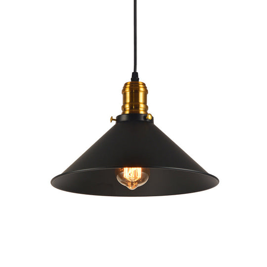 Industrial Tapered Pendant Light - 8.5"/10"/12" Wide, 1-Light Metal Hanging Lamp in Black for Restaurants