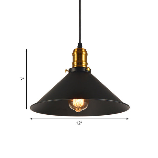 Industrial Tapered Pendant Light - 8.5"/10"/12" Wide, 1-Light Metal Hanging Lamp in Black for Restaurants