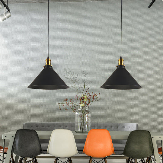 Industrial Tapered Pendant Light - 8.5/10/12 Wide 1-Light Metal Hanging Lamp In Black For