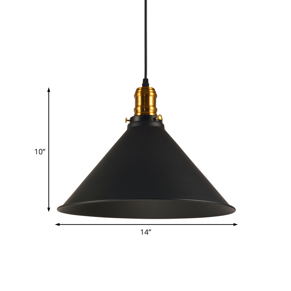 Industrial Tapered Pendant Light - 8.5"/10"/12" Wide, 1-Light Metal Hanging Lamp in Black for Restaurants