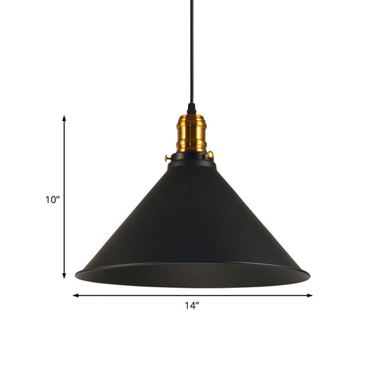 Industrial Tapered Pendant Light - 8.5/10/12 Wide 1-Light Metal Hanging Lamp In Black For