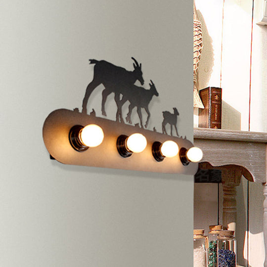 Lodge Open Bulb Wall Light With Nature-Inspired 4-Bulb Metallic Sconce In Black Indoor Use