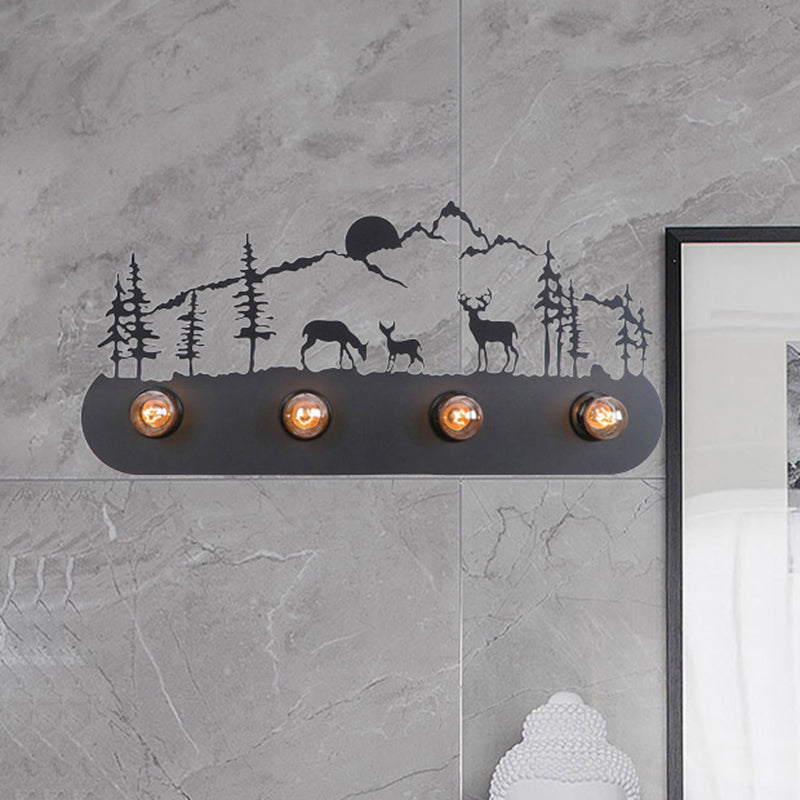 Lodge Open Bulb Wall Light With Nature-Inspired 4-Bulb Metallic Sconce In Black Indoor Use