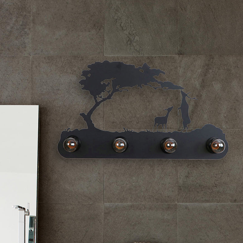 Lodge Open Bulb Wall Light With Nature-Inspired 4-Bulb Metallic Sconce In Black Indoor Use