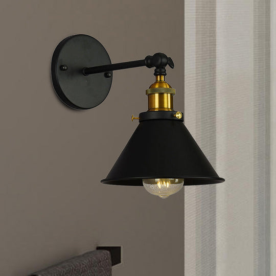 Industrial Flared Sconce Light With Black/Brass Finish Perfect For Bedroom Walls - 7/8.5 Width