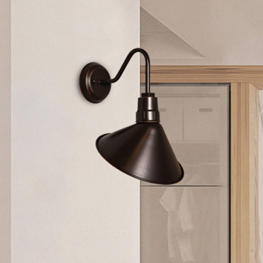 Bronze Cone Shade Metal Wall Sconce: Industrial Bedroom Lighting