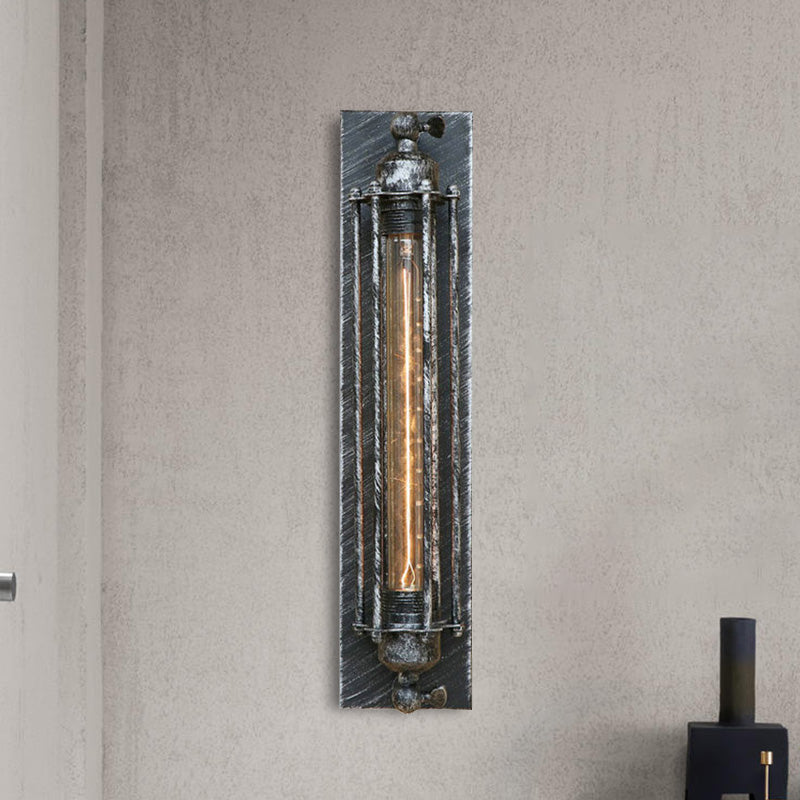 Industrial Black/Silver Metallic 1-Light Linear Wall Sconce - Sleek Wire Frame Design For Bedroom