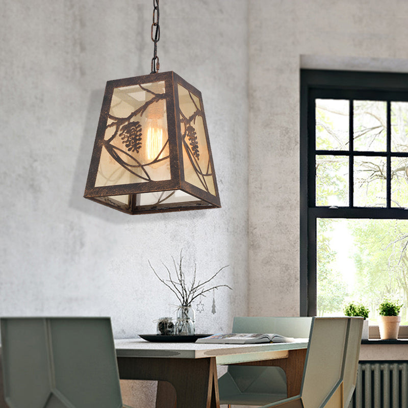 Bronze Industrial Trapezoidal Pendant Light with Fabric Shade