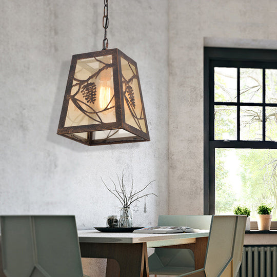 Industrial Bronze Metal Pendant Light With Trapezoidal Shape And Fabric Shade - 1 Ceiling Fixture