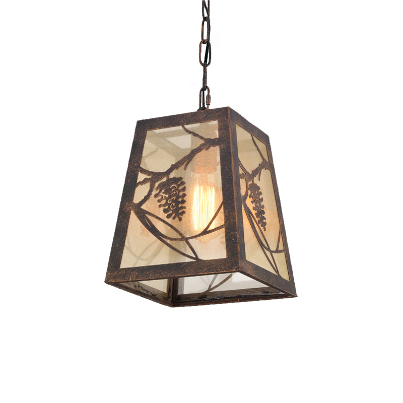 Bronze Industrial Trapezoidal Pendant Light with Fabric Shade