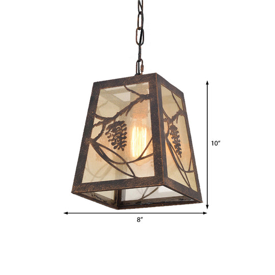 Industrial Bronze Metal Pendant Light With Trapezoidal Shape And Fabric Shade - 1 Ceiling Fixture