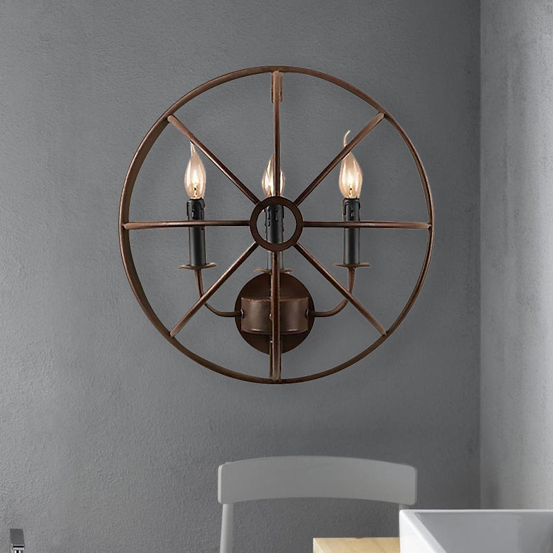 Rustic Semi-Circle Metallic Sconce Lamp - 3-Light Restaurant Wall Lighting In Rust/Black