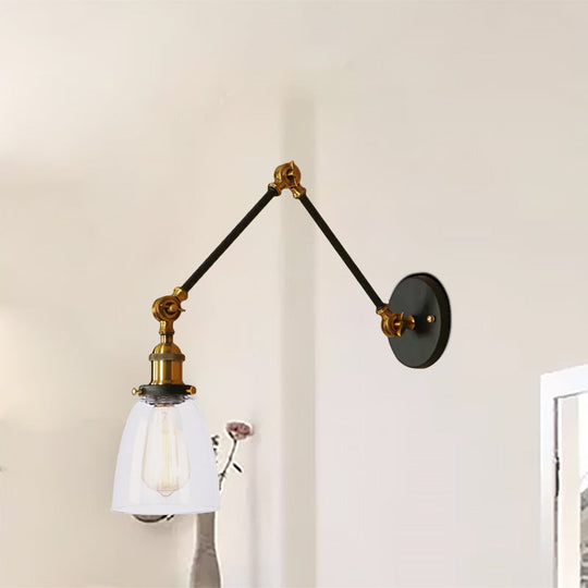 Antique Clear Glass Tapered Beside Sconce Light Fixture - 1 Swing Arm Wall Lamp (Black/Silver/Brass)