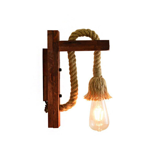 Coastal Rope Exposed Bulb Sconce - Red/Brown/Wood Wall Mounted Lamp