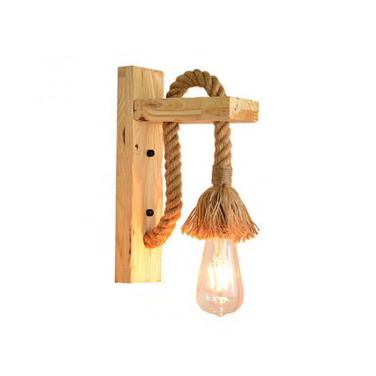 Coastal Rope Exposed Bulb Sconce - Red/Brown/Wood Wall Mounted Lamp